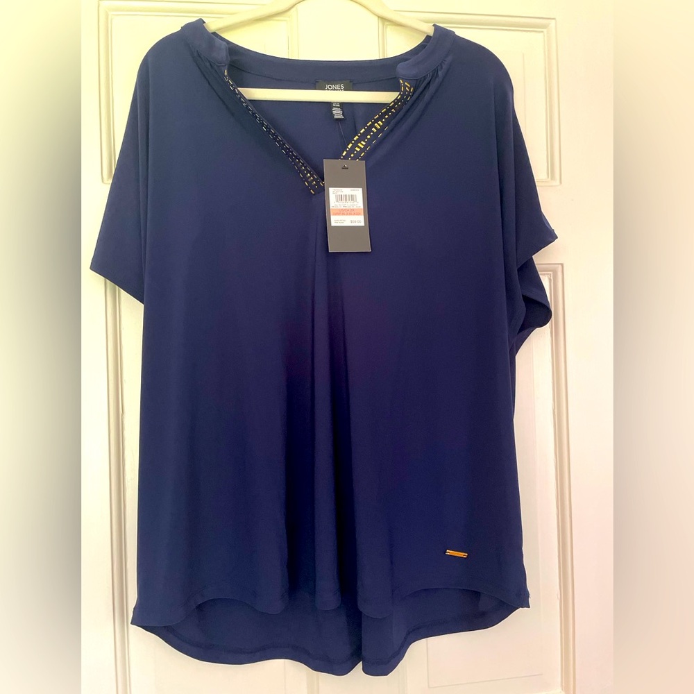 Jones New York Blue Relaxed Boxy Blouse